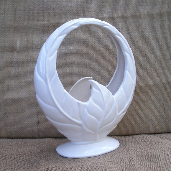 Vintage Art Deco Beswick Pottery Leaf Basket Vase - Picture 2 of 16